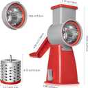 4-in-1 Rotary Cheese Grater Handheld, Lightweight Body with 4 Stainless Steel Blades & Non-Slip Suction Base, for Shredding Parmesan, Slicing Vegetables, Grating ChocolateRed