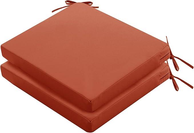 Outdoor Chair Cushions Set of 6: Waterproof & Color Fastness Seat Cushion for Patio Furniture - 22 x 22 x 3 Inch Chair Pads with Ties and Hidden Zipper - Patio Chair Cushion Replacement, Black