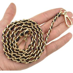 HAHIYO Mini Purse Chain Strap Slim Wide 8mm for LV Length 39.4 inches Extra Thick 4.5mm Black Leather Gold Hardware for Shoulder Cross Body Sling Handbag Wallet Comfortable Flat Metal Strap 1 Pack
