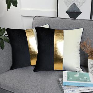 Black Beige Gold Leather Patchwork Velvet Throw Pillow Cover 20x20 Set of 2 Luxury Modern Home Decor Cushion Cover Decorative Pillow for Couch Living Room Bedroom Car (Black, 20x20)