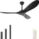 60'' Ceiling Fan No Light with Remote Control,Outdoor Ceiling Fan with DC Reversible and Silent Motor,3 Plastic Blades,Black Fan for Patios,Living Room,Bedroom