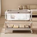 NeoBorn 3 in 1 Baby Bassinet, Bedside Bassinet for Baby, Rocking Bassinet with Breathable Full-Mesh, Mattress and Soft Sheet, Adjustable Height, Stable and Secure Crib for Newborns