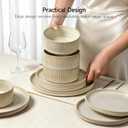 Stoneware Dinnerware Sets, Plates and Bowls Sets for 4, 12-Piece Ribbed Dishes Chip & Scratch Resistant, Microwave and Dishwasher Safe Tableware, Beige
