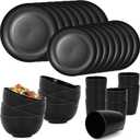 Reusable Plastic Dinnerware Sets, Unbreakable Wheat Straw Cups Plates and Bowls Set, Microwave and Dishwasher Safe Kitchen Dish Set for RV Camping Picnic Dorm (Black) (32PCS)