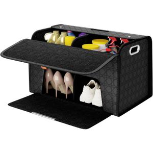 XDV Double-layer Trunk Organizers, Double door Car Storage Solutions and High heel shoes Storage Organizers for SUVs, Sedans, Back Seats and Luxury Vehicles with Lid, Leather, Small, Large (Black, L)