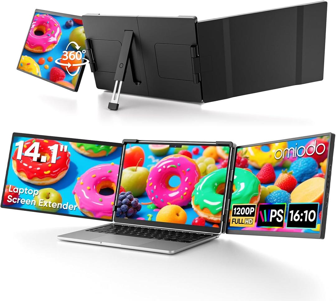 14" Laptop Screen Extender, FHD 1200P IPS Triple Portable Monitor, Dual Travel Screen Plug & Play, Laptop Monitor Extender for 14"-17.3",Compatible with Windows/Mac/Android & Chrome OS