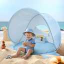 Tiny Land Baby Beach Tent – Pop Up Baby Tent with UV Protection, Portable Baby Beach Essentials, 35.4"x27.6"x31.5" Sun Shelter for Infants, Baby Summer Outdoor Use (Light Blue Gingham)