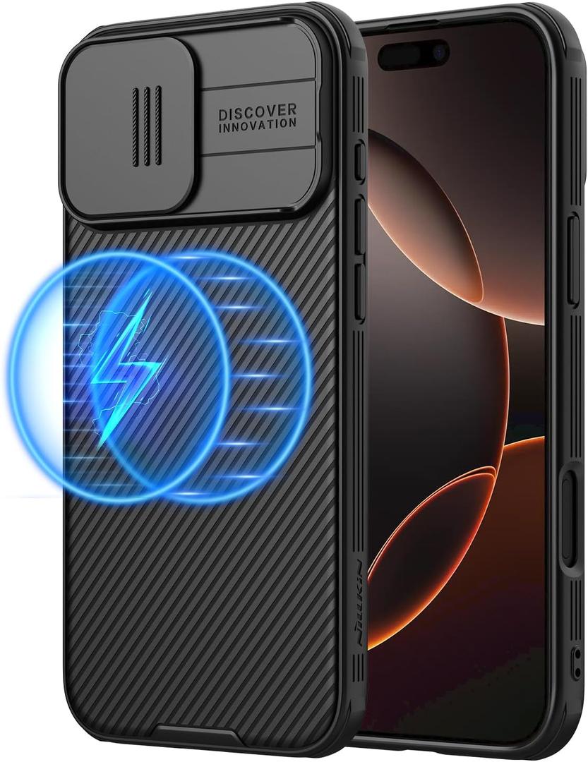 Nillkin Magnetic for iPhone 16 Pro Max Case, Upgraded Slide Camera Cover, Compatible with Magsafe, Slim Thin Phone Case for 16 Pro Max 6.9 inch, Black