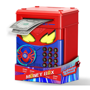 Wrystte Spider Piggy Bank for Kids,Electronic Money Box with Fingerprint,ATM Safe Coin&Cash Saving Box,Kids Toys for Age 4 5 6 7 8,Christmas Birthday Gifts for 9 10 11 12 Year Old Boys Girls (Blue)