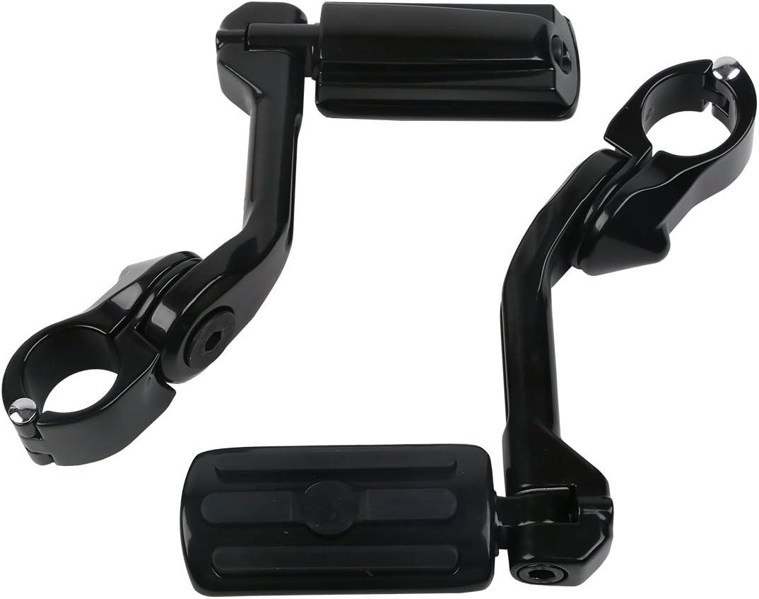 XFMT 1.25" 32 mm Long Angled Adjustable Highway Foot Pegs Peg Mount For Harley Davidson (Black Style 1)