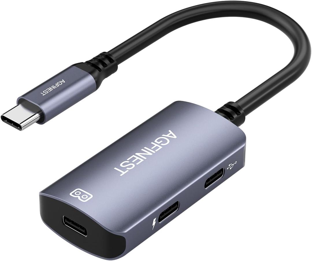 USB C to AR Glasses with Charging Adapter Enables Multi-Screen Enhanced 3D 4K@60Hz PD 100W Compatible for iPhone 15/16 Viture/Rokid/Xreal AR Glasses (Dual USB C)