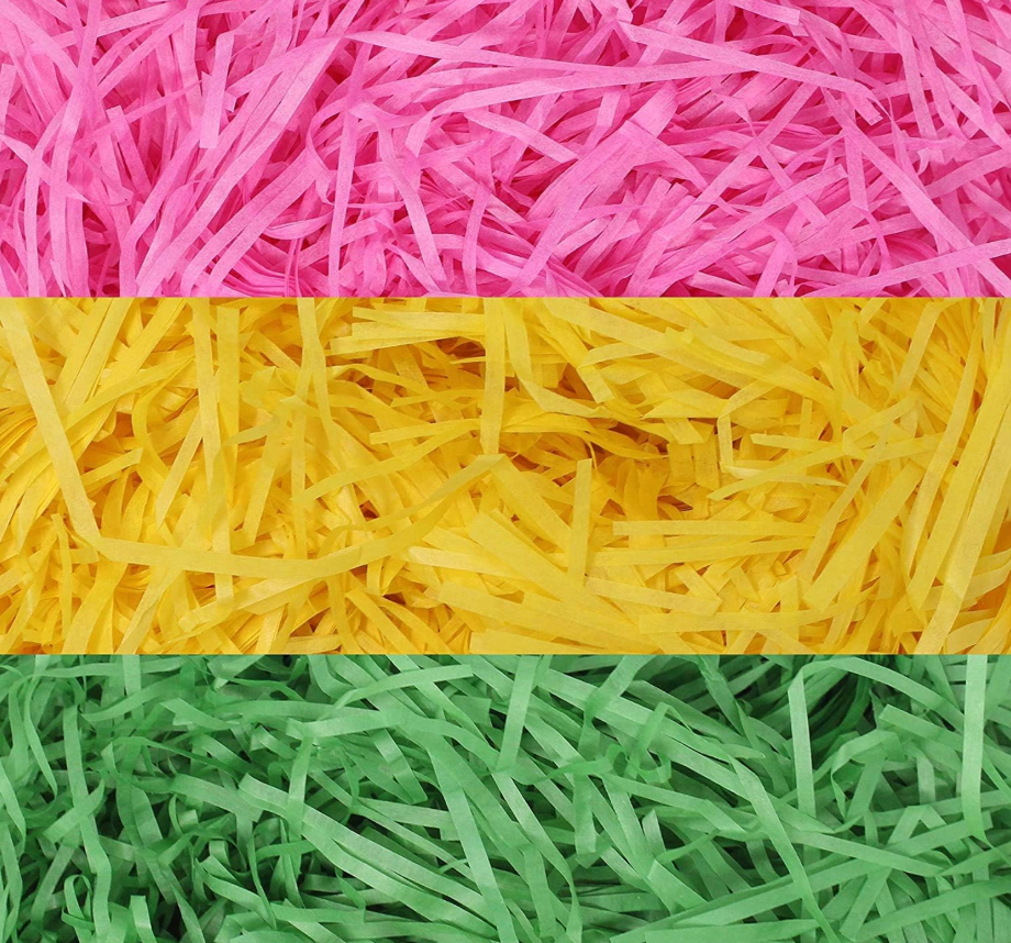 JOYIN Easter Grass Crinkle Cut Recyclable Paper Shred Filler(Pink, Yellow and Green) for Gift Wrapping, Wedding Birthday Craft Boxes Bags Filling, Party Decoration, Basket Grass Stuffers 280g (10 oz)