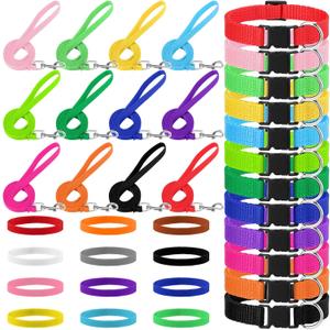 36 Pcs Puppy Collar and Leash Set, Adjustable Colorful Dog Collar and Leash Quick Release Clip Buckle Puppy Collars Whelping Collar for Small Medium Dogs Walking Training
