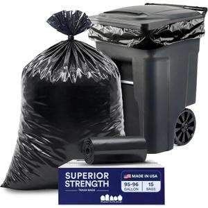 Plasticplace 95-96 Gallon Heavy Duty Black Trash Bags - Contractor Grade, Extra Large Garbage Bags for Construction & Outdoor Trash Cans, 1.2 Mil Thick, 61 x 68 (15 Count Roll)