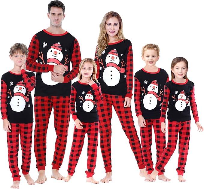Joyond Kid Boys Girls 2 Piece Family Matching, Festive Christmas Pajama Sets, Cotton, Snowman, Black, 14Years