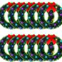 Jetec 10 Pcs Small Christmas Window Wreath with Red Bow Bulk 12 Indoor Lighted Christmas Wreath Artificial for Wall Front Door Farmhouse Kitchen Outdoor Holiday Decoration (Green)