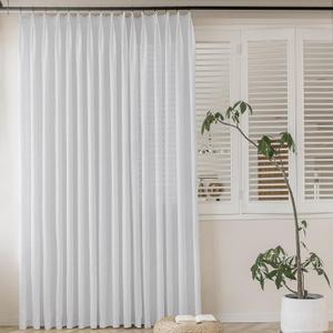 MAIHER Light Filtering Pinch Pleat Curtains 96 Inches Long, Linen Blend Beige White Semi Sheer Pleated Drapes Patio Door Window Curtains for Living Room 1 Panel, 72" W x 96" L
