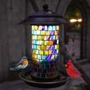 Solar Bird Feeder with Stained Glass, Easy Clean and Top Fill, Adjustable Feeder with Sturdy Wire and Roof, Plastic, for Garden, Backyard, Terrace(1.5lbs/Diamond)