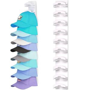 Hat Organizer for Baseball Caps, Hat Rack for Wall with Strong Adhesive Hold up to 10 Hats, Hat Hanger Holder Display for Door Closet, Cap Organizer Storage Multilayer Two Mounting Option(White)