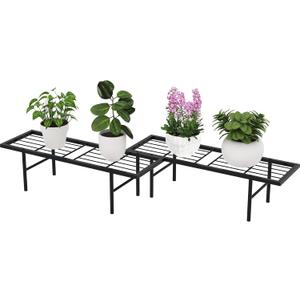 2 Pack Black Metal Plant Stands, Versatile for Indoors & Outdoors, Ideal Multi-Plant Display Rack for Windowsills, Patios, & Balconies