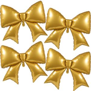 4 Pcs 39 Inch Jumbo Christmas Gold Bow Balloons Giant Bow Balloons Large Coquette Decorations Backdrop for Women Birthday Baby Shower Bridal Engagement Wedding Decor Party Supplies