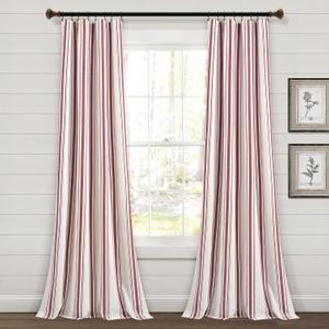 Lush Decor Farmhouse Stripe Yarn Dyed Eco-Friendly Recycled Cotton Window Curtain Panel Pair, 42" W x 95" L, Red - Classic Modern Rustic Charm - Eco Friendly Cotton Fabric Lush Decor Farmhouse Stripe Yarn Dyed Eco-Friendly Recycled Cotton Window Curtain Panel Pair, 42" W x 95" L, Red - Classic Modern Rustic Charm - Eco Friendly Cotton Fabric