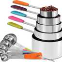 Bopei Measuring Cups and Spoons Set Stainless Steel 10 Piece for Cooking and Baking (5 Cups + 5 Spoons, Colorful Handles)