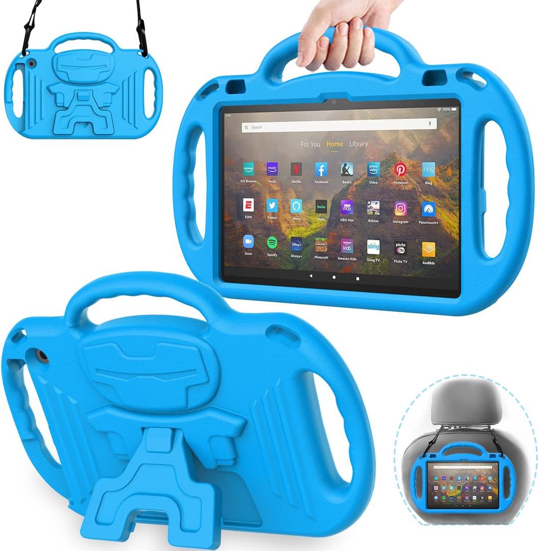 AVAWO Kids Case for Fire HD 10 & Fire HD 10 Plus Latest Model Tablet (13th/11th Generation 2023/2021 Release), with Shoulder Strap, Lightweight Shockproof Handle, Blue