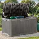 YITAHOME 100 Gallon Large Deck Box, Outdoor Resin Storage Boxes for Patio Furniture, Outdoor Cushions, Garden Tools, Water Resistant and Lockable (Taupe)