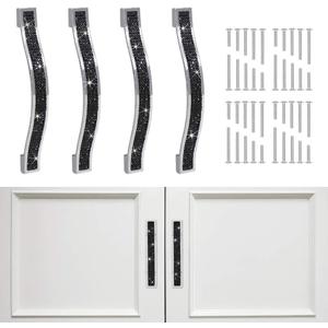 SAVORI Drawer Pulls Handle Bling Crystal Dresser Cupboard Closet Cabinet Wardrobe Door Furniture Handles Hardware Handle Pull for Home Kitchen Bathroom 4 Pack (14cm - 4 Pack, Black)