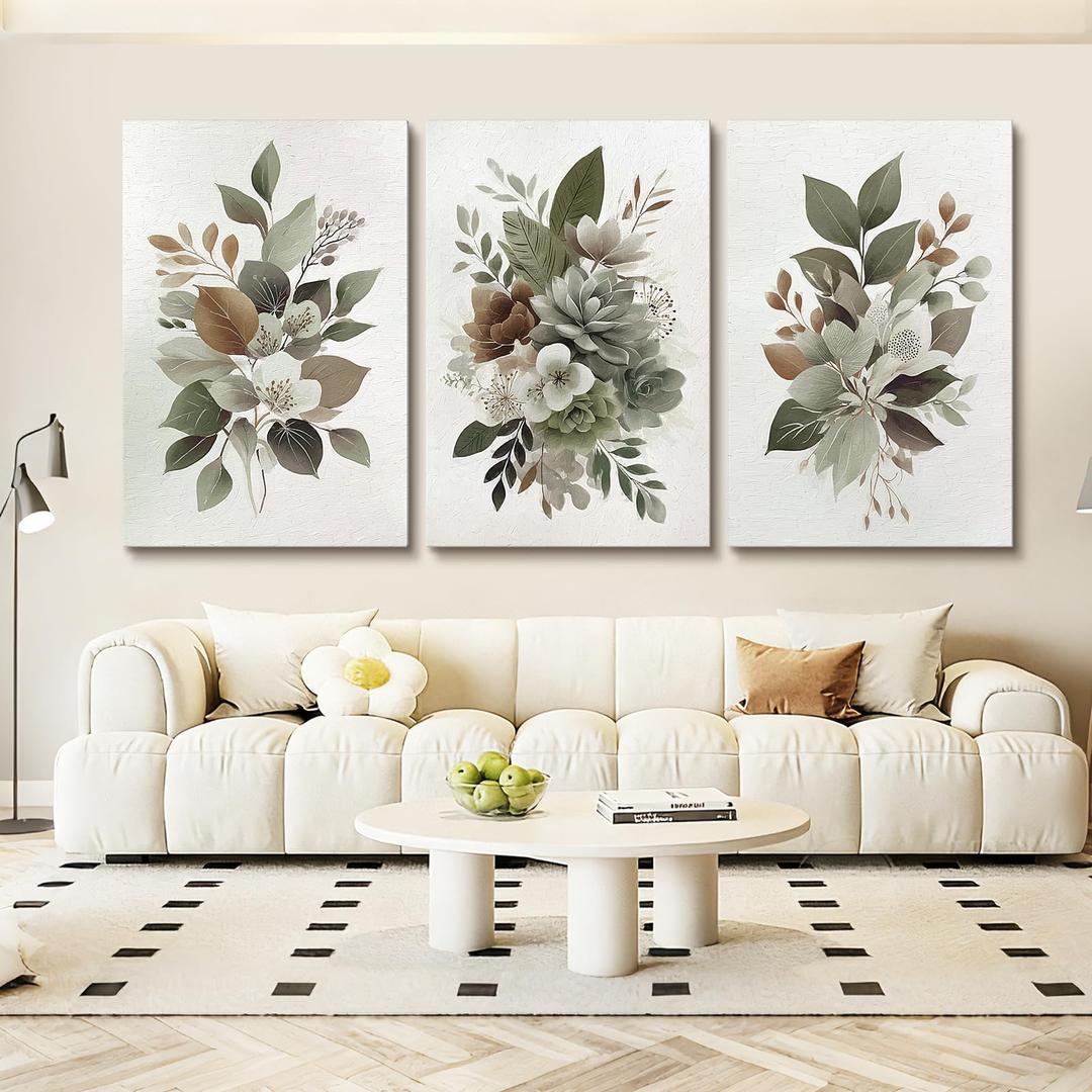 Azartslr Flower Canvas Wall Art, Farmhouse Rustic Blue Floral Art Prints For Living Room, Vintage Pink Bathroom Botancial Painting Poster, Yellow Plants Picture Kitchen Bedroom Decoration