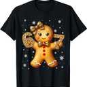 6 7 Six Seven Gingerbread Leopard Coquette Christmas Girls T-Shirt, Large 