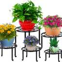 5 Pack Metal Plant Stands,Heavy Duty Potted Holder for Flower Pot,Indoor Outdoor Metal Rustproof Iron Garden Container Round Supports Rack for Planter (Black)