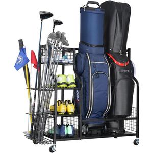 SNAIL Golf Bag Garage Storage Organizer Extra Large Size Golf Bag Rack Stand Holder Fits 2 Golf Bags and Other Golfing Equipment Accessories, Metal Black Golf Club Storage for Garage Shed and Basement