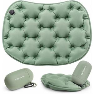 Inflatable Seat Cushion All-in-One Design Built-in Silicone Air Pump & Hanging Clip Cup Portable Travel Cushion for Camping, Hiking, Outdoor Use (Green) (4.5 inches x 2.5 inches)