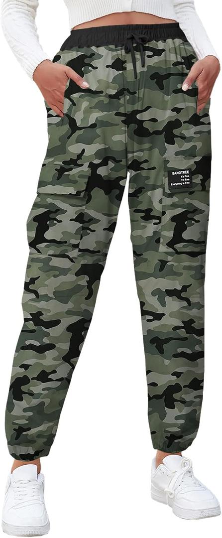 SANGTREE Hiking Pants Water Resistant Quick Dry Lightweight Golf Cargo Safari Joggers Pockets for Girls & Women (Medium)