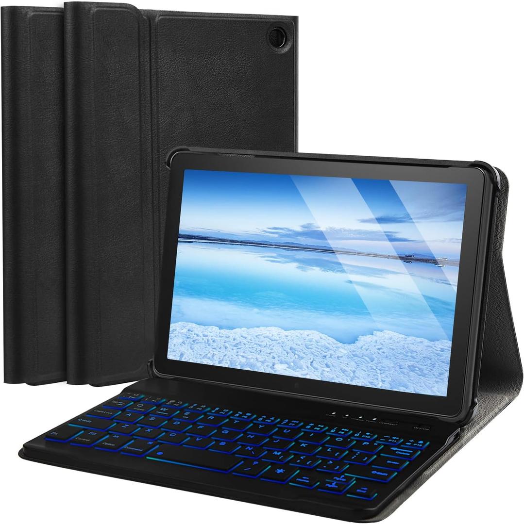 Case with Keyboard for Amazon Fire HD 8 & 8 Plus (2024 Release), Detachable Rechargeable Backlit Keyboard Case with Type-C Cable for HD 8 14th (Black)