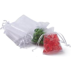 50pcs Organza Drawstring Bags 9x7cm Small Sheer Mesh Pouches Mini Candy Bags for Small Presents Earrings Bracelet Jewelry Packing Snacks Christmas Wedding Party Favor, White