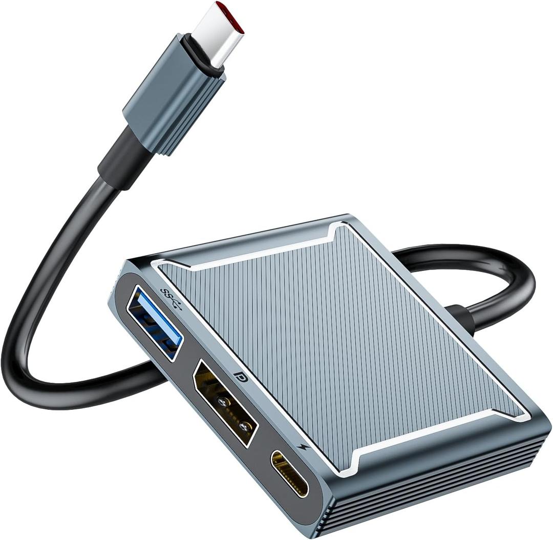 USB C to DisplayPort Multiport Adapter Dock, BolAAzuL 3-in-1 Type C Hub with 1xDP 1.4 + 1xUSB 2.0 + 1xPD Charging Port(Type C), 8K 60Hz/ 100W PD/DP ALT Mode Supported for Macboo pro, iPad pro, Monitor