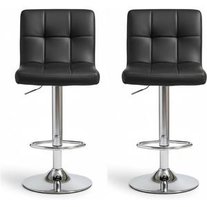 Adjustable Bar Stools Set of 2, Modern PU Leather Stool for Kitchen Island, 360-Swivel Counter to Bar Height Stool with Ergonomic Backrest, Black