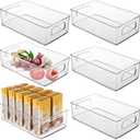 Kingrol 6 Pack Plastic Storage Bins for Pantry, Refrigerator, Countertop, Cabinet Organization, Stackable Food Storage Organizer with Handles, BPA Free, 10 x 6 x 3 Inch