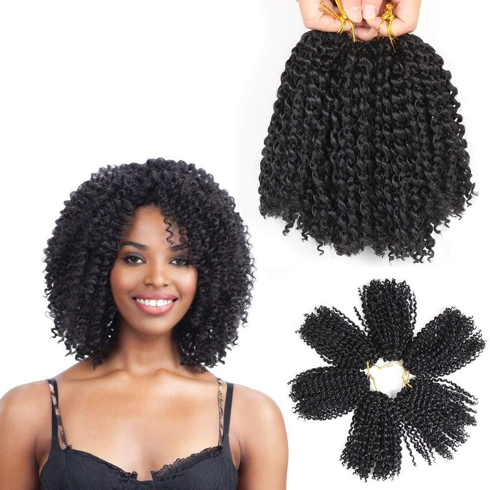 8 Inch Short Passion Twist Hair 3 Bundles Kinky Curly Crochet Hair for Black Women Curly Braiding Hair Crochet Braids Hair (3Bundles8Inch, 1B#)