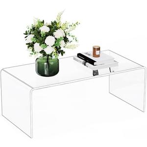 Acrylic Thick Coffee Table for Living Room. 34" Modern Minimalist Rectangular and Clear End Table.Easy to Clean and Safe Rounded Edges (16.9" D x 34.6" W x 14.6" H)