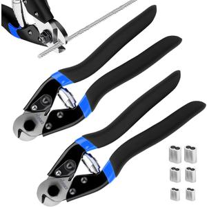 DISEN Wire Cutters Heavy Duty 2PCS, Cutting Up to 3/16", Cable Cutters for Fence Thick Wire, Safety Lock, Spring Loaded, Non-slip Matte Handle, Chrome Vanadium Steel Jaw - Blue Black