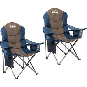 2 Pack Folding Camping Chairs Set of 2 for Adults High Back Padded Lawn Chairs Portable Outdoor Camp Chairs, 400lbs CapacityBlue & Brown, X-Large/2 PCS