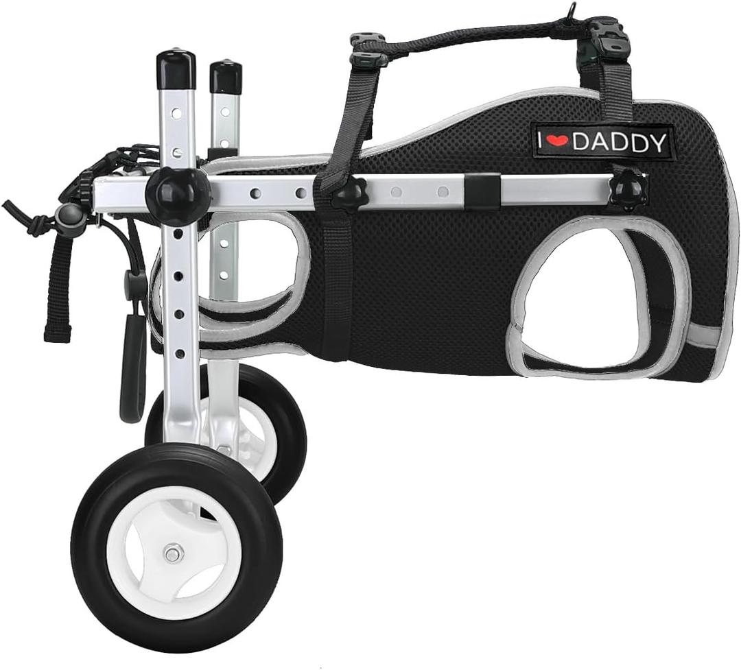 Dog Wheelchair for Back Legs,Adjustable Lightweight Aluminum Profile Pet Wheel Chair Has Added Hand-Carrying Assistance and Reflective Functions for Small Medium Dogs and Cats (BLACK)