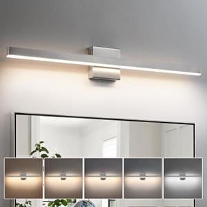KAISITE Modern Bathroom Vanity Light 32 Inch - Brushed Nickel Fixture Over Mirror, Dimmable 5CCT LED Bar Light for Restroom