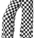 Acelitt Womens Casual Checkered Pants Elastic Waist Comfy Loose Wide Leg Pants with Pockets (Small, Black and White)