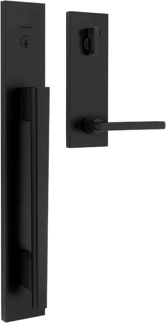 Kwikset Careus Front Door Lock Handle and Deadbolt Set, Entry Door Handleset Exterior with Interior Reversible Lever, Matte Black, Pick Resistant SmartKey Rekey Deadbolt Security