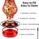 DesGully Solar Hummingbird Feeder for Outdoor - 25 fl.oz Hand Blown Glass Hummingbird Feeders for Outdoors Hanging, Large Capacity with Moat, 6 Colors Changing Light Outside Garden Decor (Red)